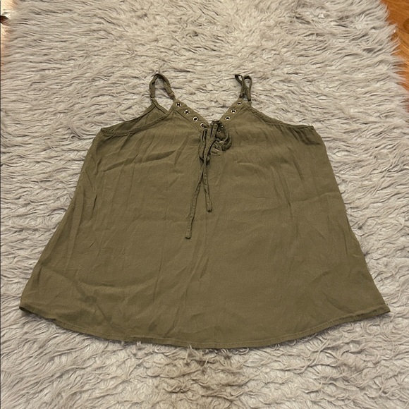 Doe & Rae Tops - Doe And Rae Olive‎ Green Front Lace-Up Tank Top